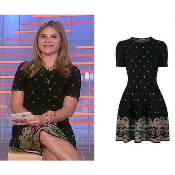 Alexander McQueen Silk Knit Intarsia Fit Flare Short Sleeve Sweater Dress S - Picture 5 of 17